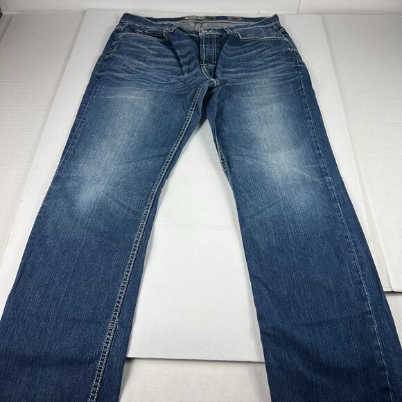 BKE Jeans Men's 37* Long Derek Straight Blue Faded Whisker Cotton Denim Tag 36 - Picture 1 of 16